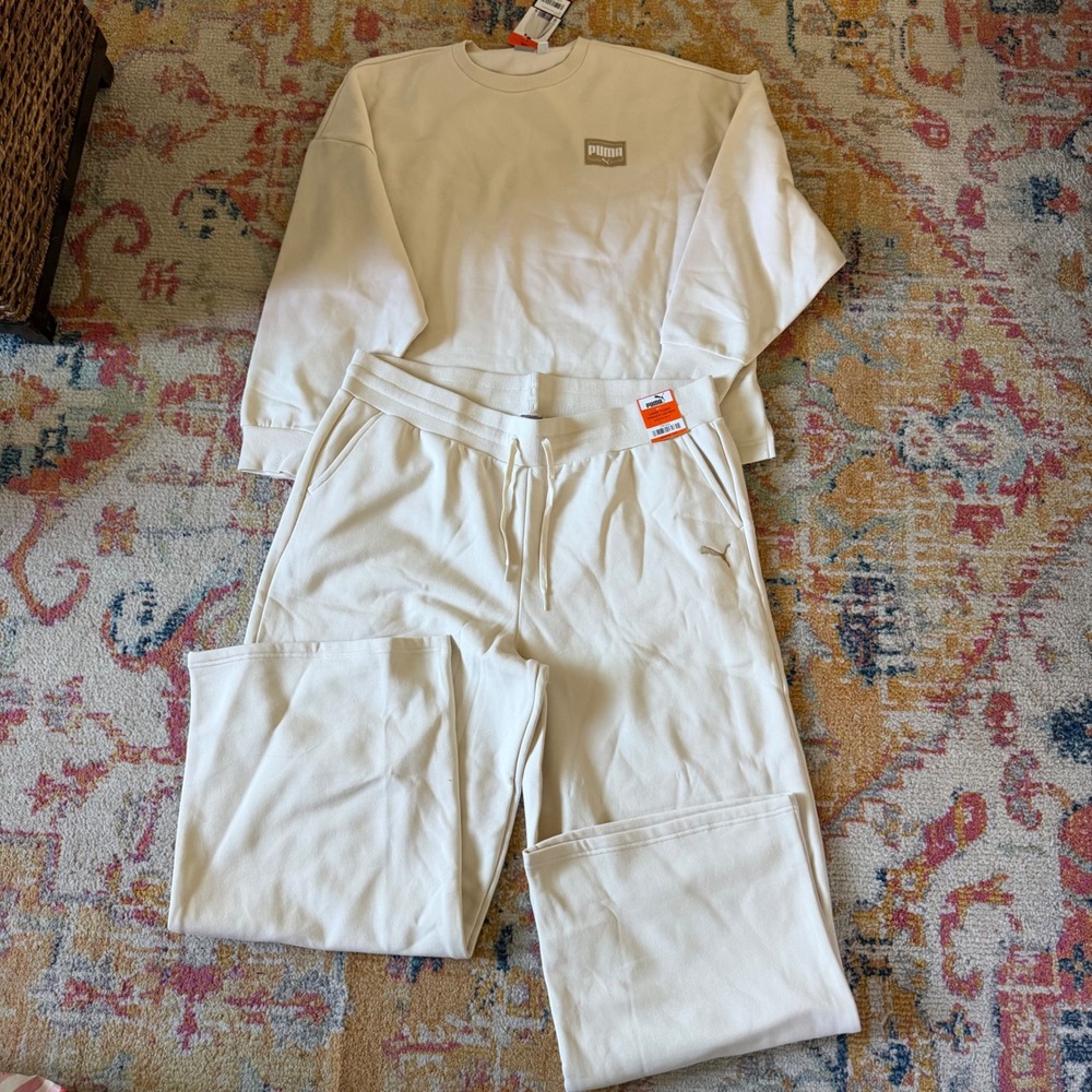 Puma Womens Tan Fleece Sweatshirt and Straight Leg Pant Set XXL 68280587
